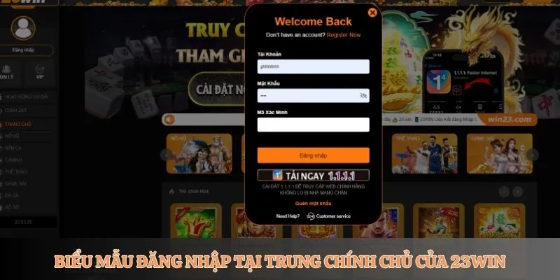 Biểu mẫu đăng nhập tại trung chính chủ của 23Win